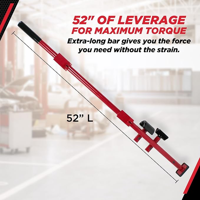 Champ Leverage Bar - 52??Alignment, Prying, and Pulling Stick with 3 Interchangeable Rubber Feet and 6 ft Chain Hook for Auto Body Frame and Panel Repair