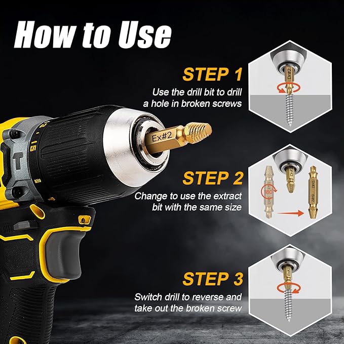 Topec Damaged Screw Extractor Set 8Pcs, HSS 4341 Easy Out Screw Extractor Set, Stripped Screw Extractor for Easy Removal of Stripped, Rusty, Broken Hardware, Christmas Gifts for Men, Husband (Gold)