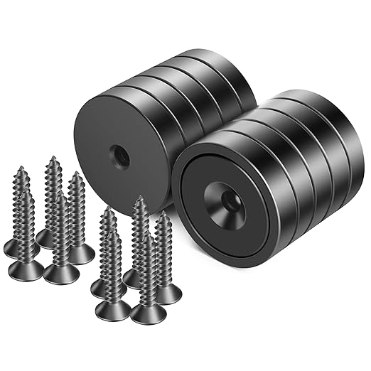 Neosmuk Magnets with Screws,130lbs+ Heavy Duty Rare Earth Neodymium Mounting Magnets with Holes,Countersunk Round Disc Industrial Magnets for Wall Mounting,10 Pack,Black