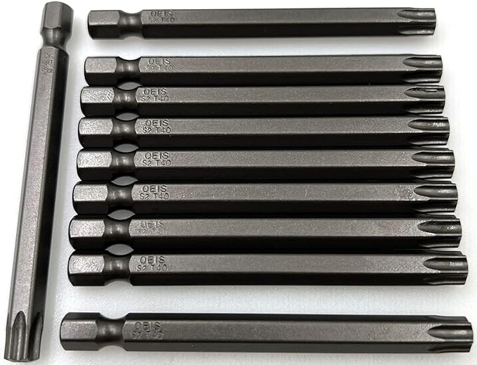 XMHF 10Pcs 75mm/3inch Long 1/4 Inch Hex Shank T40 Torx Head Magnetic Screwdriver Bits Security Tamper Proof Star 6 Point Screw Driver Set