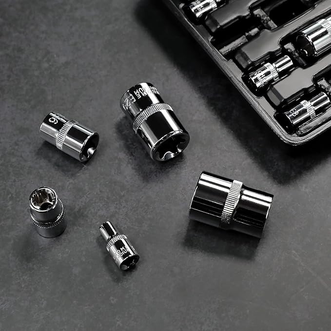 Amazon Basics 14-Piece External Torx Socket Set, E4?밇24, 1/4", 3/8", 1/2" Drive, with Storage Case