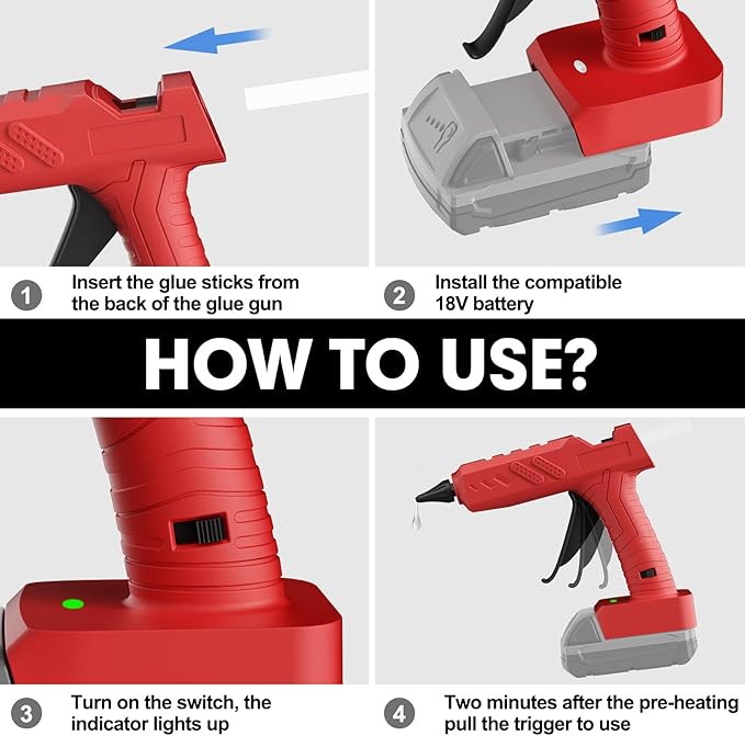 Cordless Hot Glue Gun Kit with Battery and Charger, 3.5Ah Rechargeable M18 Battery, 30pcs 0.43'' Glue Sticks, Fast Preheating, Wireless Full Size Glue Gun for Crafts & DIY
