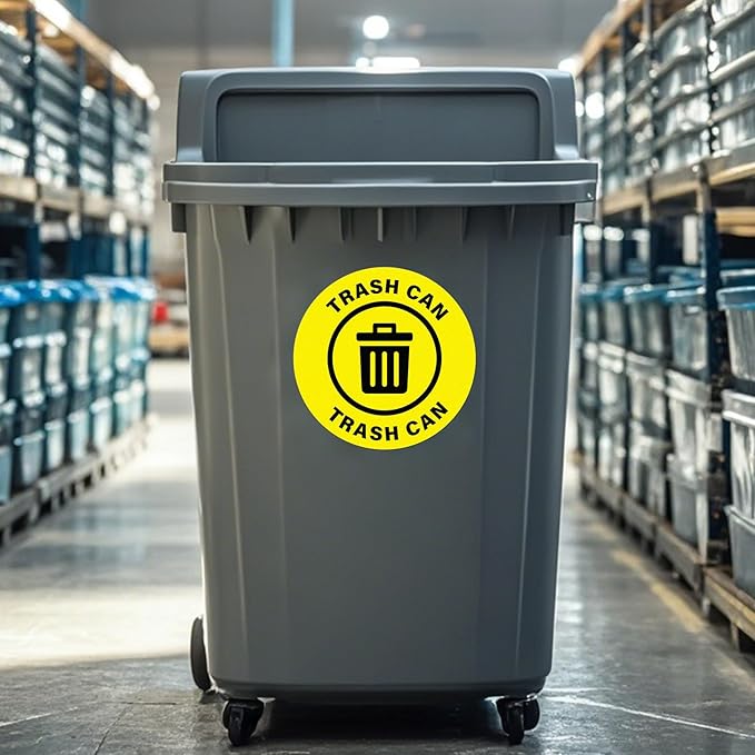 5 Pack Trash Can Sign 17횞17 Inches Large Self Adhesive Sticker Caution Safety Vinyl Waterproof Signage for Industrial Workplace Business Office