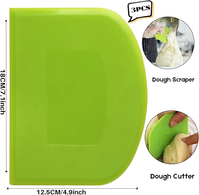 SURDOCA Dough Scraper Bench Scraper - 3P 7.1x4.9" Plastic Flexible Bowl Scraper, Sharp Edge & Angles Cake Scraper. Non-Slip Bakeware Decorating Tools Sculpting & Modeling Tools - Pink+Blue+Pink