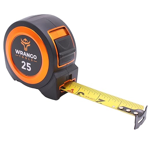 Wrango Tools Tape Measure 25 FT - Measuring Tape Retractable - Oversized & Double-Sided Print - Blade Lock, Finger Brake - High Performance Nylon Coating, 10' Stand-Out - 13' Reach / 1-1/16" Blade
