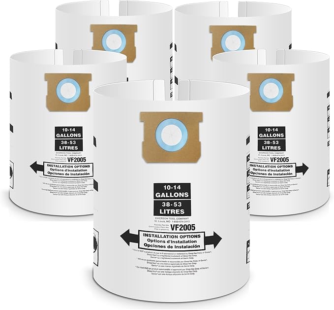 5 Pack Vacuum Bags Replacement for Shop Vac Bags 10-14 Gallon Type F 90662 9066200 9066233 and Type I 90672 9067200 9067233, PETOX High-Efficiency Disposable Vaccum Collection Filter Bags