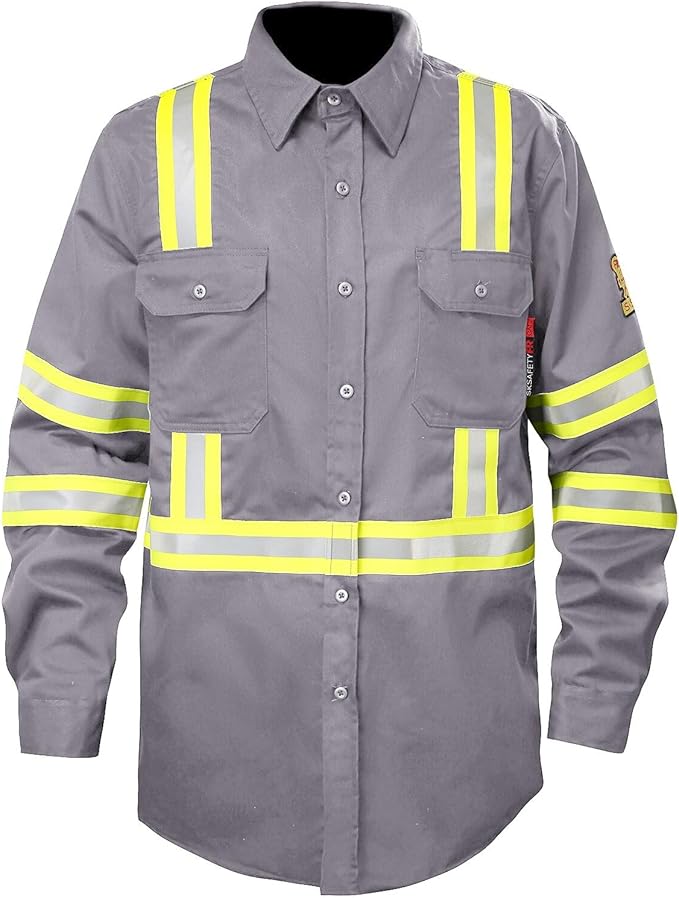 SKSAFETY 7oz FR Shirts for Men, Welding Shirt Hi Vis Flame Resistant 100% Cotton Fire Retardant Longsleeve Shirt CAT2