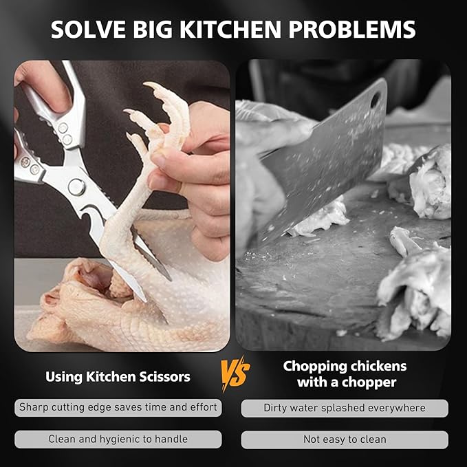 BALUCA Heavy Duty Kitchen Scissors All Purpose - Professional Stainless Steel Japanese Kitchen Shears for Food, Chicken Bones & Turkey | Dishwasher Safe, Sharp Meat & Poultry Scissors (Traditional)
