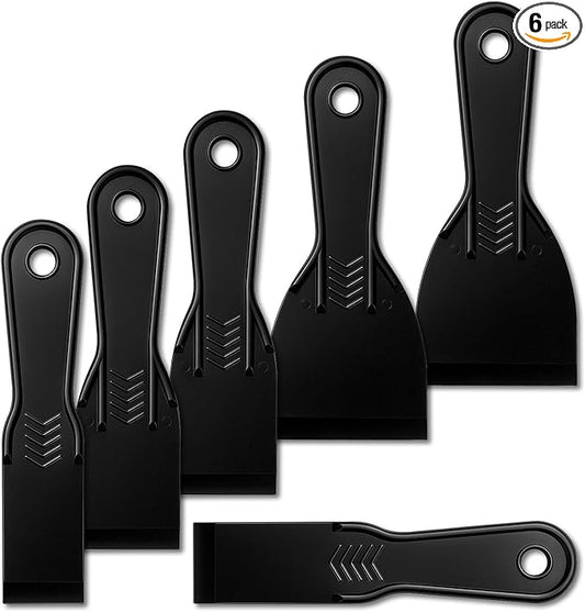 6-Pack Putty Knife - 1.5?섃?2?섃?3?섃?Black Plastic Putty Knife - Flexible Plastic Paint Scraper Tool for Repairing Walls, Spackling, Scraping, Plaster, Spackle, Spreader - Tamale Spackle Tools