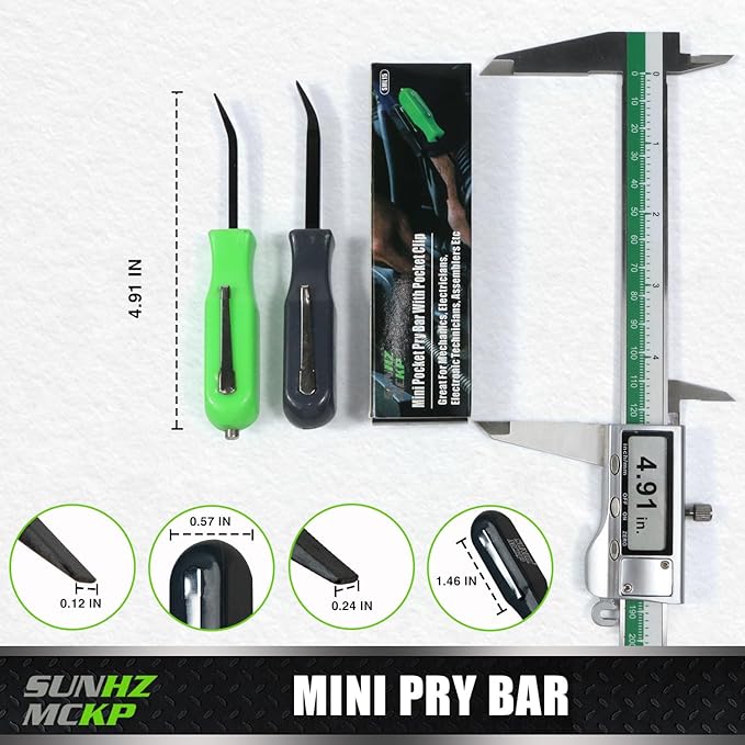 SUNHZMCKP 2 PCS Pocket Pry Bar Set, 5 Inch Small Pry Bar Tool with Pocket Clip and Magnet Top, for Home Office, Electronics, Car Gadgets and Mechanics Repair