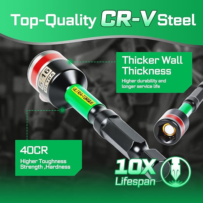 Impact Nut Driver Set, 20 Pieces 2.56?쒵ong 5/16?? Point Alloy Steel Magnetic SAE Nut Setter Set Use For Require Installing 1/4 Hex Shank Impact Driver with Portable Storage Cases