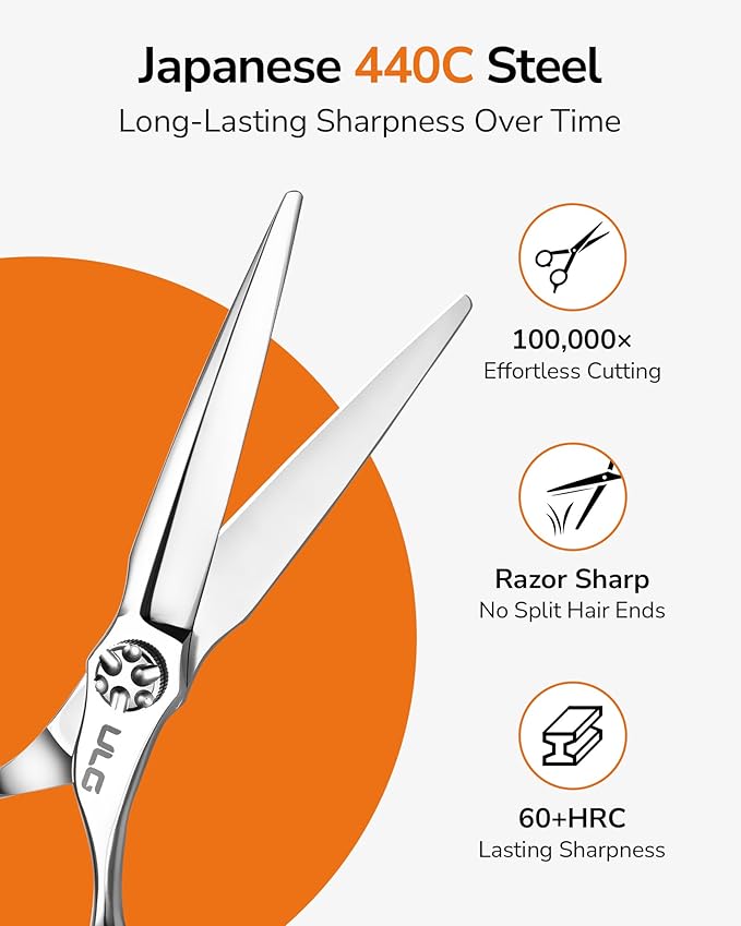 ULG Professional Hair Cutting Scissors 6.7?? Japanese 440C Stainless Steel, Barber Shears with Adjustable Tension Screw, Ergonomic Offset Handle, Razor Sharp Blades for Salon & Home Use