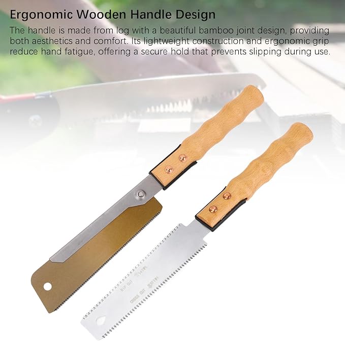 Small Woodworking Hand Saw SK5 Carbon Steel Bamboo Log Handle for Gardening and Outdoor Projects 7 Inch Double Sided Teeth Flush Cut Saw for Woodworking