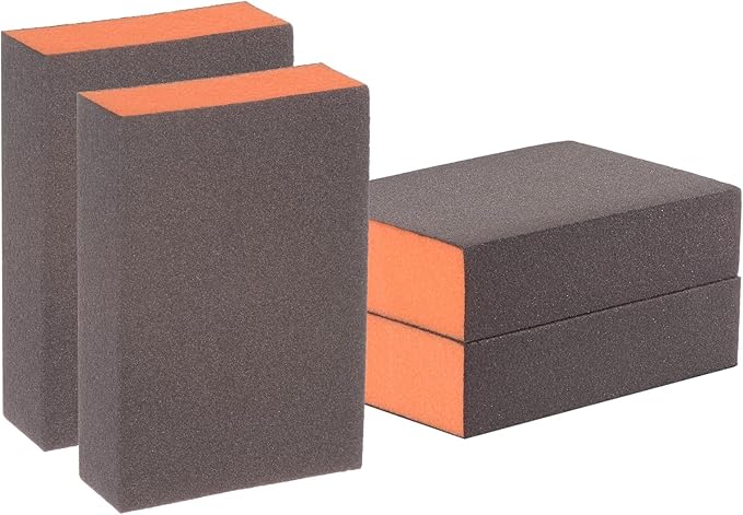 HARFINGTON 4pcs Sanding Sponge Blocks #280 (2000-2500 Grits) Wet/Dry Hand Sanding Sponges, 100x70x25mm Foam Sanding Block Pad for Polishing Kitchen Metal Wood Drywall Furniture, Brown&Orange