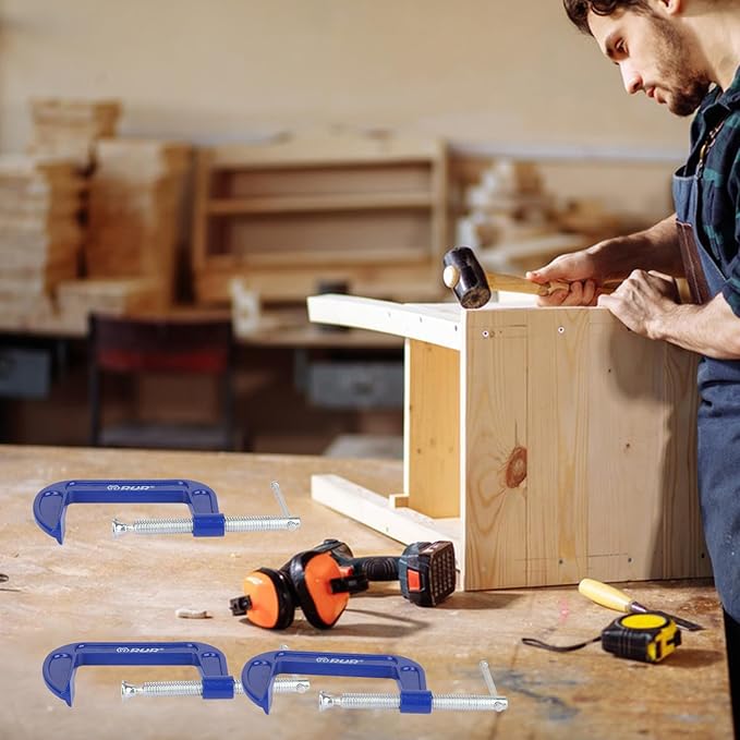 6 Pack 4 Inch C Clamp, Heavy Duty C Clamps, 4 Inch C-Clamp for Woodworking, Brake Calipers, Maintain, Building, DIY Project, Blue