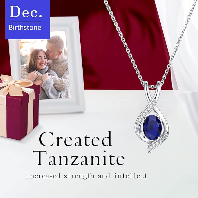 SMILEST Oval Sparkle Birthstone Pendant Necklace, 925 Sterling Silver Gemstone Pendant Anniversary Birthday Gifts for Women Wife Girlfriend Mom Grandma Birthstone Necklace for Women Jewelry Gifts