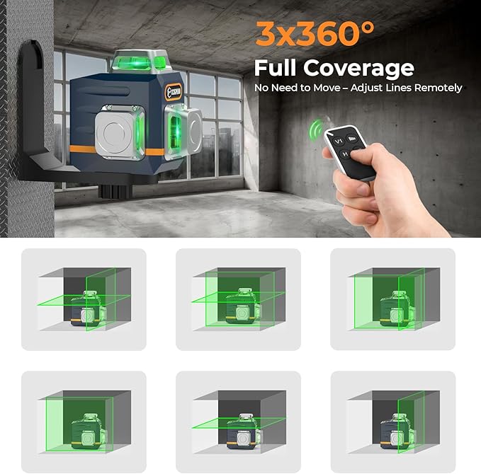 CIGMAN 3D Laser Level with Tripod,Remote Control,Compact Design,4000mAh Battery,Rotary Base,3x360째Self-Leveling Green Laser Leveler for Picture Hanging and DIY Projects