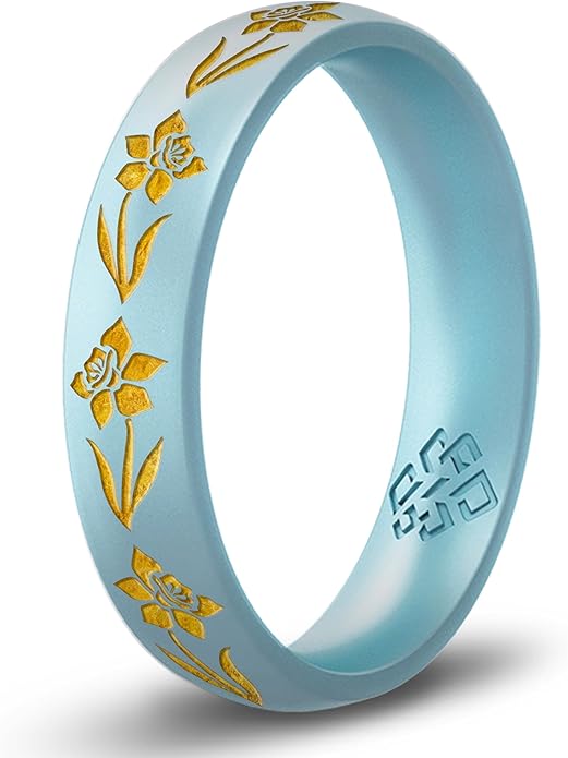 Knot Theory Birth Flower Silicone Ring for Women - 4mm Comfort Fit Wedding Band Engagement Ring