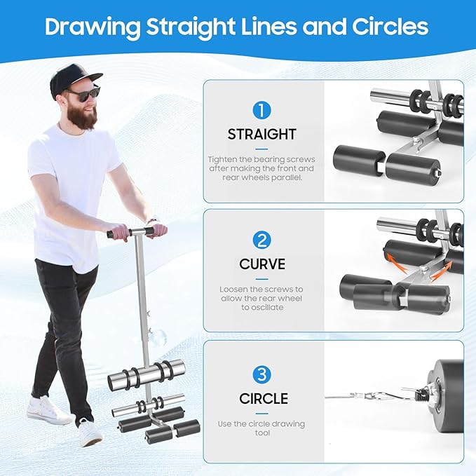 Julymoda Court Line Tape Machine, Hand Pushed Basketball Court Line Striping Machine, Field Line Striping Marking Machine, Floor Paint Tape Applicator for Parking Lots, Driveway, Playground