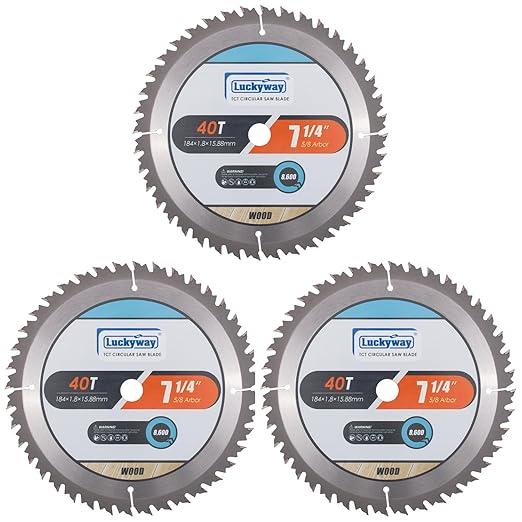 Luckyway 7-1/4 Inch Circular Saw Blade 40T Ripping/Cross Cutting with 5/8 Inch Arbor TCT (Tungsten Carbide Tipped) Saw Blade for Cutting Wood 3-Pack