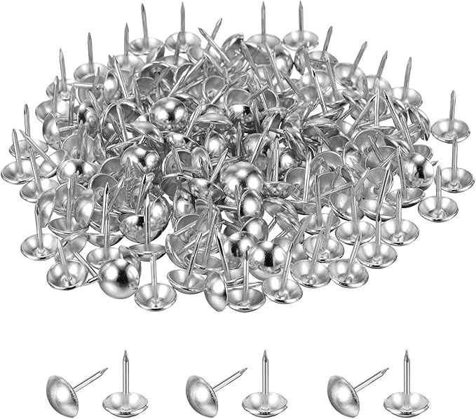 MECCANIXITY Upholstery Tacks for Furniture, 3/8 Inch (9.5 x 17mm) Metal Round Silver Thumb Tacks for Wall Decorative Upholstery Nails DIY Project Home Decor, Pack of 180