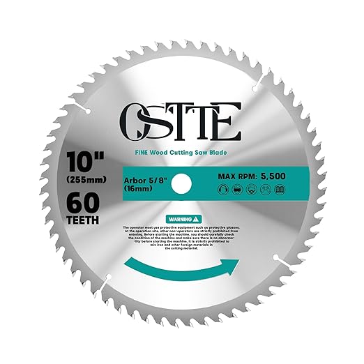 10-Inch Table Saw Blade 60 T, 5/8 Inch Arbor Circular Saw Blades, Carbide Tipped Teeth Miter Saw Blade for Cutting Wood, 1 Pack