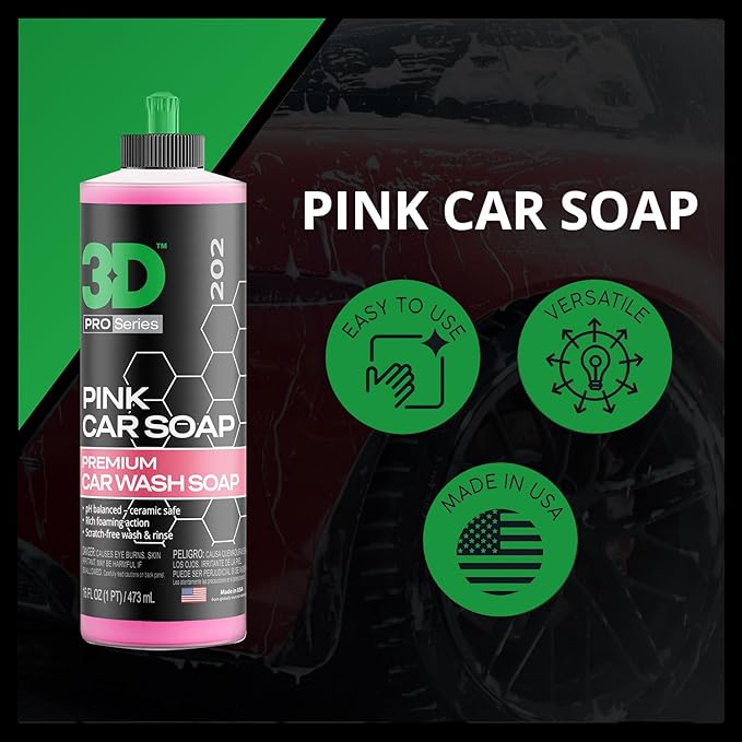 3D Pink Car Soap ??16 oz |pH Neutral Car Wash Soap with High Suds & Cherry Scent | Scratch-Free, High Gloss Shine | Safe on Wax & Sealants | Weekly Car Care