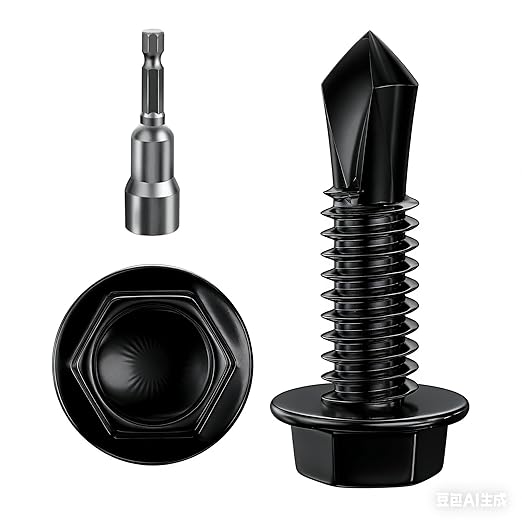 (350Pcs) #8×5/8" Black Hex Washer Head Self Drilling Screws, 410 Stainless Steel Metal SheetScrews，TEK Screws, Sheet Metal Self Tapping Screws