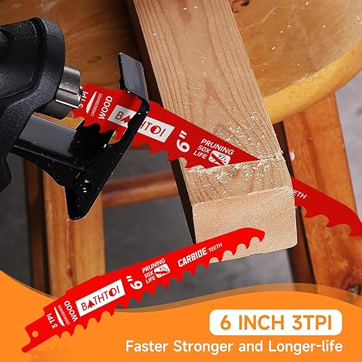 5 Pack 6 Inch 3 Tpi Carbide Reciprocating Saw Blades for Wood Cutting and Tree Trimming, Pruning Sawzall Blades with Carbide Tipped Teeth for Longer Life and Faster Cutting Speed