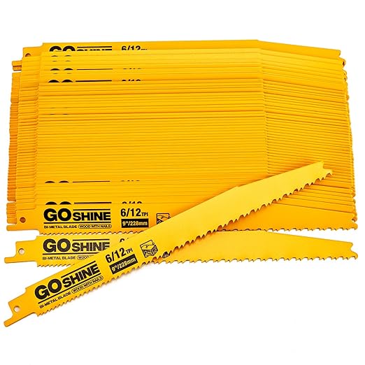 50 Pack 9 Inch 6/12TPI Reciprocating Saw Blades,Stud and Nail Saw Blades, 9" High Strength Bi-Metal Saw Saw Blades Wood and Nail-Embedded Wood, Metal,PVC, Pallets etc,with Storage Box