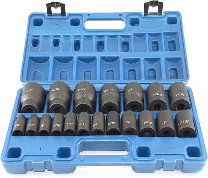 19 Piece Impact Socket Set, 1/2??Drive Standard Impact Sockets, SAE 3/8" to 1-1/2", CR-V&Cr-Mo Alloy Steel High-torque Socket for Auto Repair, Storage Cage