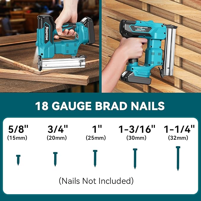 Cordless Brad Nailer Compatible with Makita 18V Lithium-Ion Battery, Powered Electric Nail Gun for Wood 18GA, Brushless Motor, 2 Mode, 18 Gauge 5/8 to 1-1/4 Inch, Tool Only