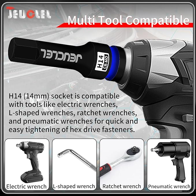 14mm Hex Impact Bit Socket, H14 1/2-Inch Impact Drive Allen Socket, Cr-Mo Steel Lengthen Hex Screwdriver Adapter for Electric Ratchet Wrenches Fastening Screws