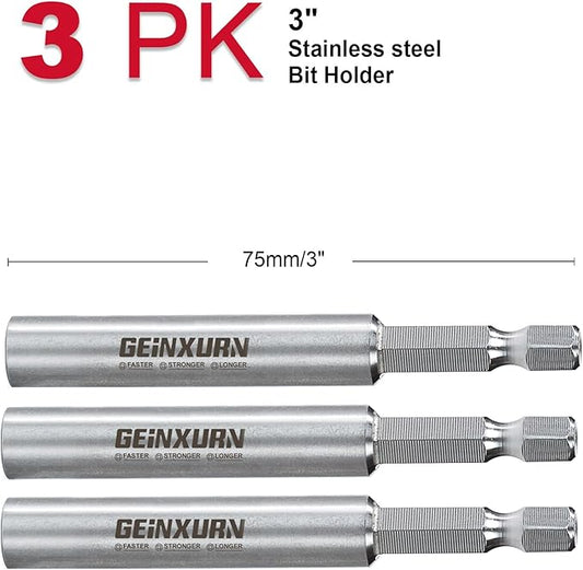 3PACK Stainless Screwdriver Bit Holders, 3Inches Extension Socket Drill Bit Magnetic Holder Hex Shank Quick-Change Drill Bit Guide