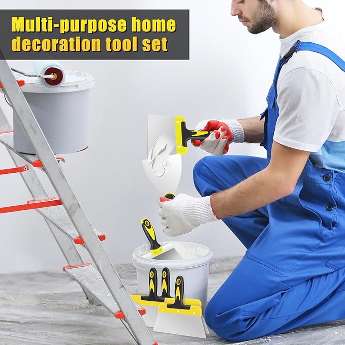 Bucket Scoop - 6.5" Arc-shape Stainless Steel Bucket Scraper and 4" Putty Knife Set - Rustproof Bucket Scoop for Drywall, Plaster - Scraper Hand Tool with Soft-Grip Handle