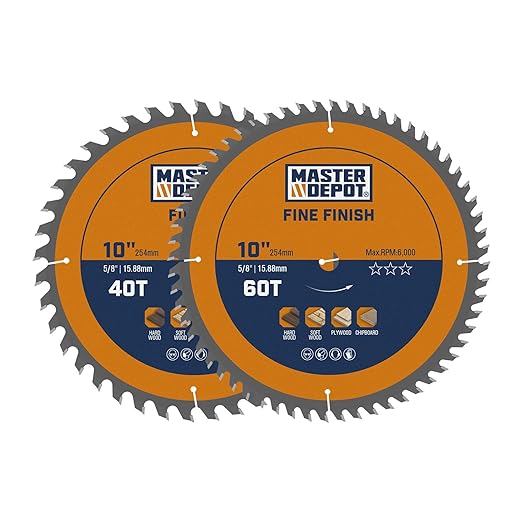 10 Inch Table Saw Blade/Miter Saw Blade, 40T & 60T Combo Pack Fine Finish for Wood Cutting, Carbide-Tipped ATB, Thin Kerf, 5/8" Arbor (2-Pack)