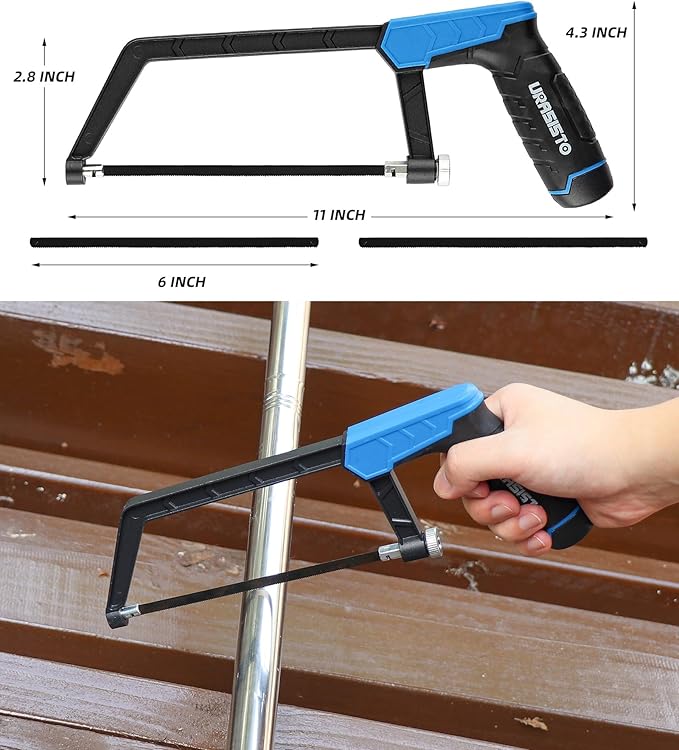 Hacksaw Frame Set, 12“ Hacksaw Frame, 6'' Hacksaw Frame and 10'' Mini Hacksaw, Including 8pc Extra Blades Multi-function for Metal Wood PVC Pipes