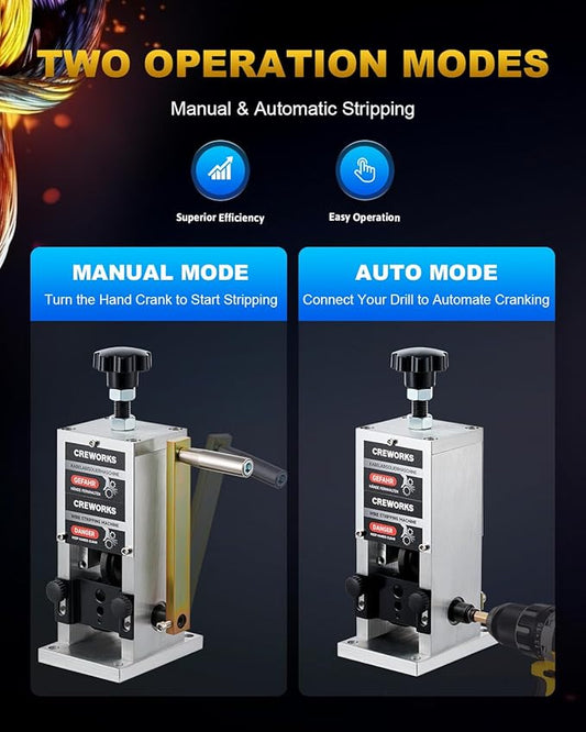 CREWORKS Manual Wire Stripper Machine, 0.06"-1" Wire Stripping Machine, Wire Stripping Tool for 1.5-25mm Scrap Wire, Drill Powered Cable Stripper for DIY Cable, Copper Wire Stripper for Leftover Cable