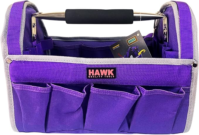 RAVEN 12.5" Purple Tool Carry-All | Premium Canvas with Multi-Pockets | Metal Handle & Rubber Feet | 12.5" x 9.5" x 8" | Best for Tools, Crafts & Supplies