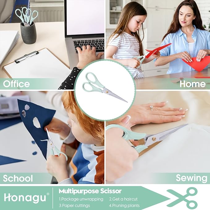Honagu Professional Scissors - Stainless Steel Precision Blades, Non-Slip Ergonomic Handles for Crafting, Office, Fabric & DIY Projects (Green)