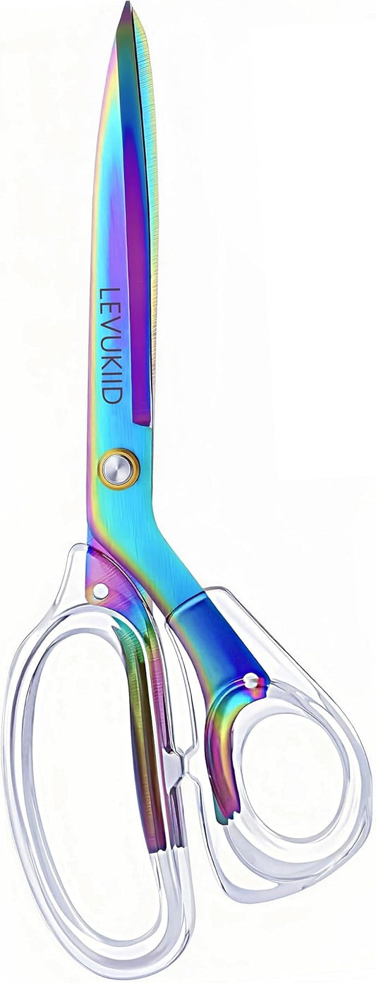 fabric scissor scissors all purpose, 9 Inch Titanium Coated Blades and Ergonomic, Clear Sscissors for Office Desk, Modern Design for Craft, Sewing, fabric,Office/Multicolored