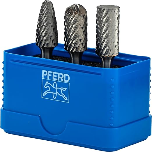 PFERD 3-Piece Carbide Bur Set, Omni Cut, 1/4" Shank, Tungsten Carbide Rotary Burrs, for Precision Grinding & Deburring, Includes Plastic Case ??Part 28038