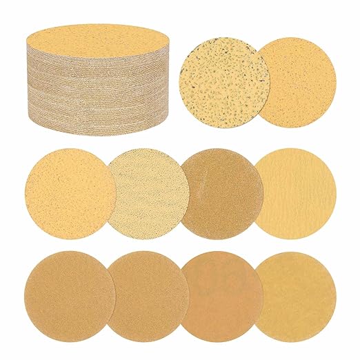 10 Pcs Sanding Discs 1 Inch 40/60/80/120/180/240/320/400/600/1000 Grit Hook and Loop Orbital Sandpaper Suitable for Drywall Sander Wood Metal Furniture, Yellow