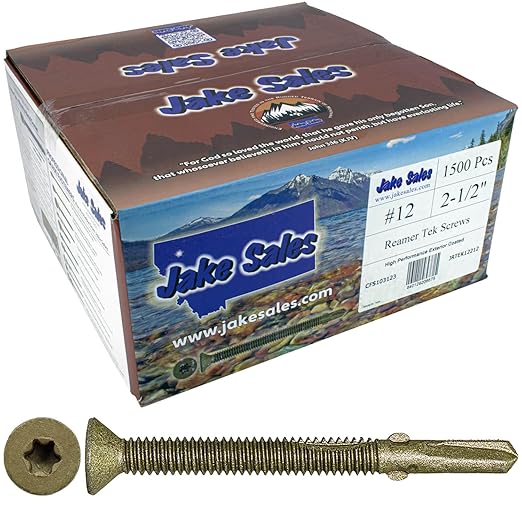 Jake Sales #12 x 2-1/2" Reamer Tek Torx/Star Head Self-Drilling Wood to Metal Screws - for Flatbeds, Trailers or Fastening Wood to Steel - T30 Torx Screw Head (Full Box 1500 Screw Count)