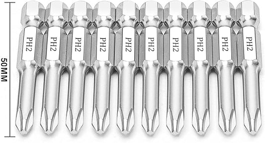 Phillips #2 Bit Set(10-Pack 2 Inch), 1/4 Inch Hex Shank S2 Steel Magnetic PH2 Screwdriver Power Bits