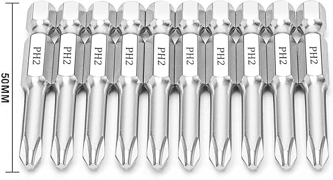 Phillips #2 Bit Set(10-Pack 2 Inch), 1/4 Inch Hex Shank S2 Steel Magnetic PH2 Screwdriver Power Bits