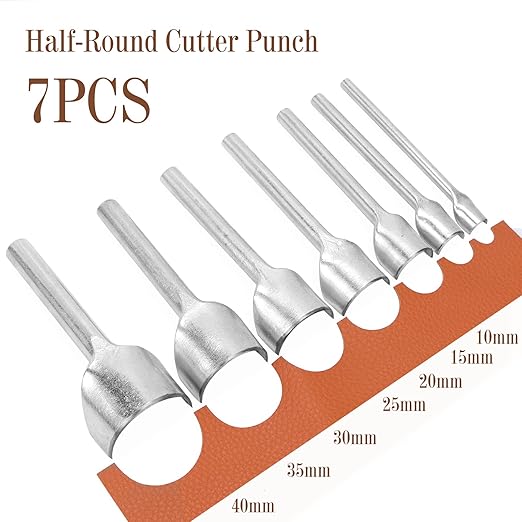 Caydo 7 Pieces Leather Craft Tools Half-Round Punch for Crafting Strap Belt, Wallet and Bag DIY Handwork 10-40mm