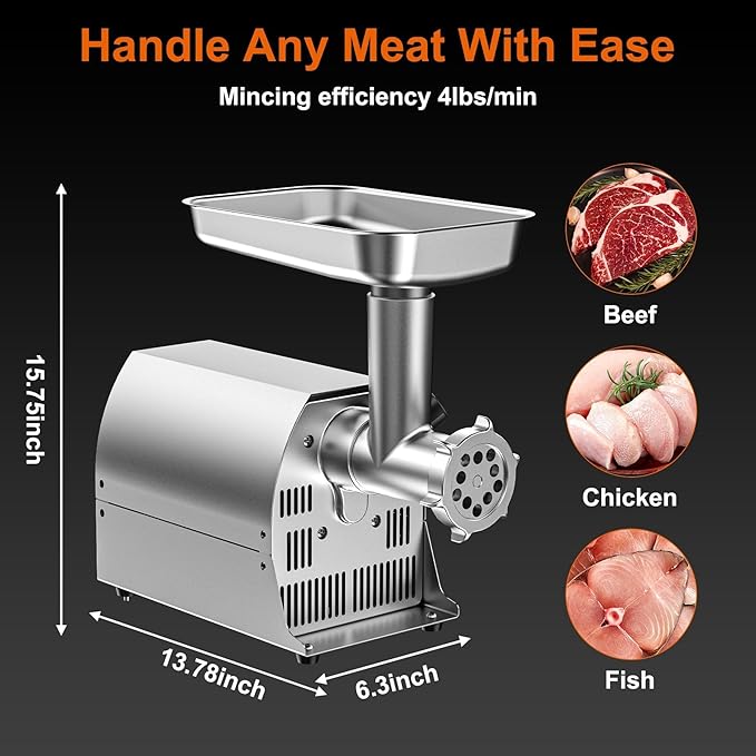 Commercial Meat Grinder Mincer, Heavy Duty Professional Sausage Stuffer, Stainless Steel Body with S.S. Blade, Multi-Size Grinding Glates&Sausage Stuffer Tube, for Catering, CE Certification