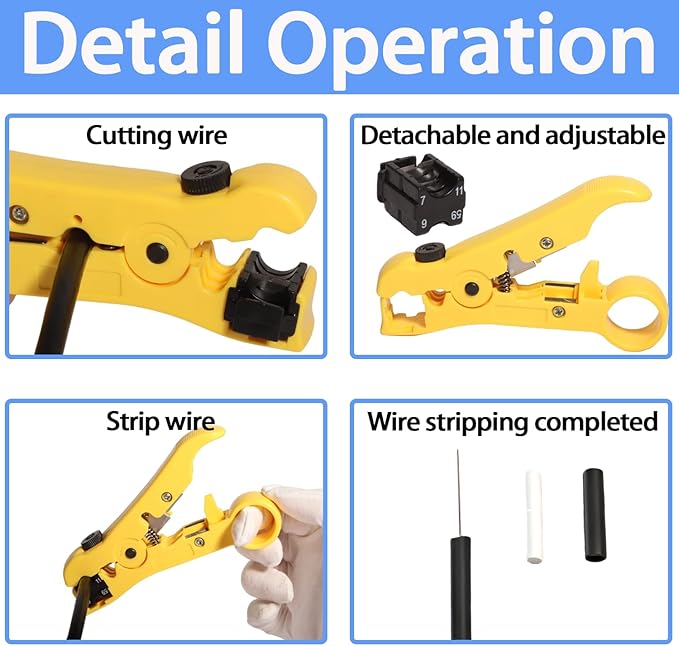 XINTAIHELE RG6 Compression Connectors Coax Cable Crimper Tool Kit,Coaxial Cable Repair F RG6 RG59 Fitting Wire Coax Stripper 20PCS F-Type Male Connector Coaxial Cable 2M