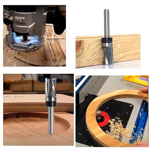 Spiral Flush Trim Router Bit 1/4 Shank, Carbide Head 3-Flute, 1/2" Diameter, 3/4" Cutting Length, Pattern Template Flush Trim Router Bit, for Grooves, Bottom Cleaning, Wood Trimming